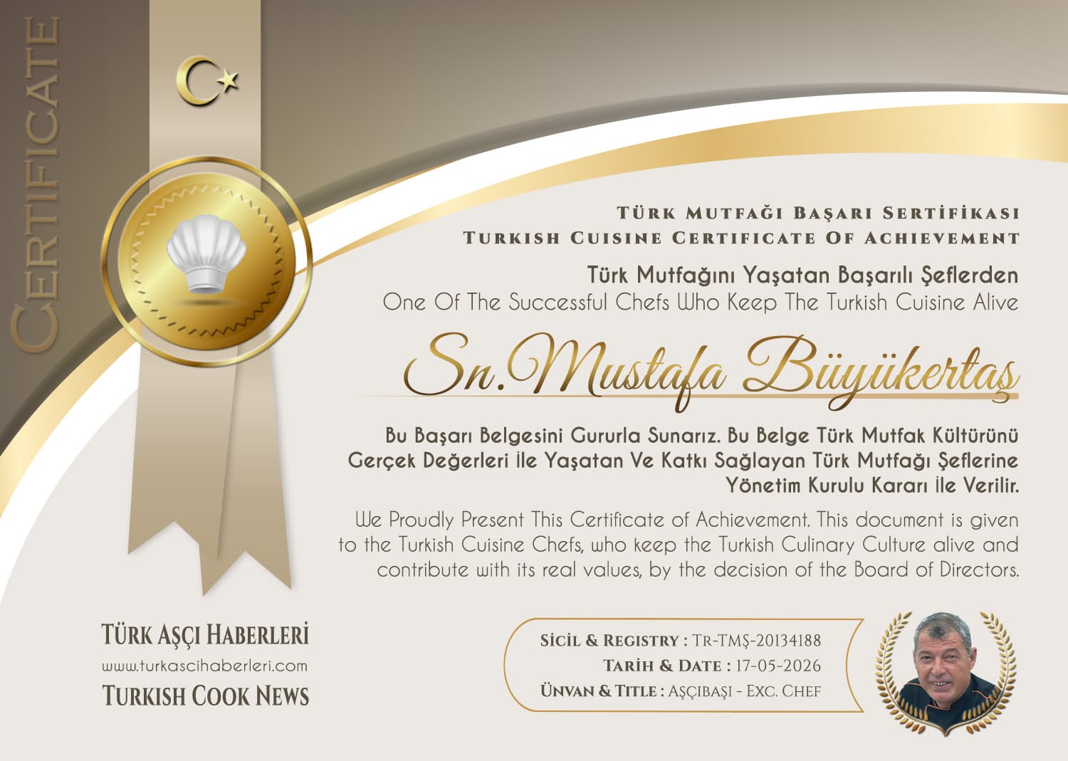 Şef Mustafa Büyükertaş’a “Yılın En İyi Şefleri” Ödülü